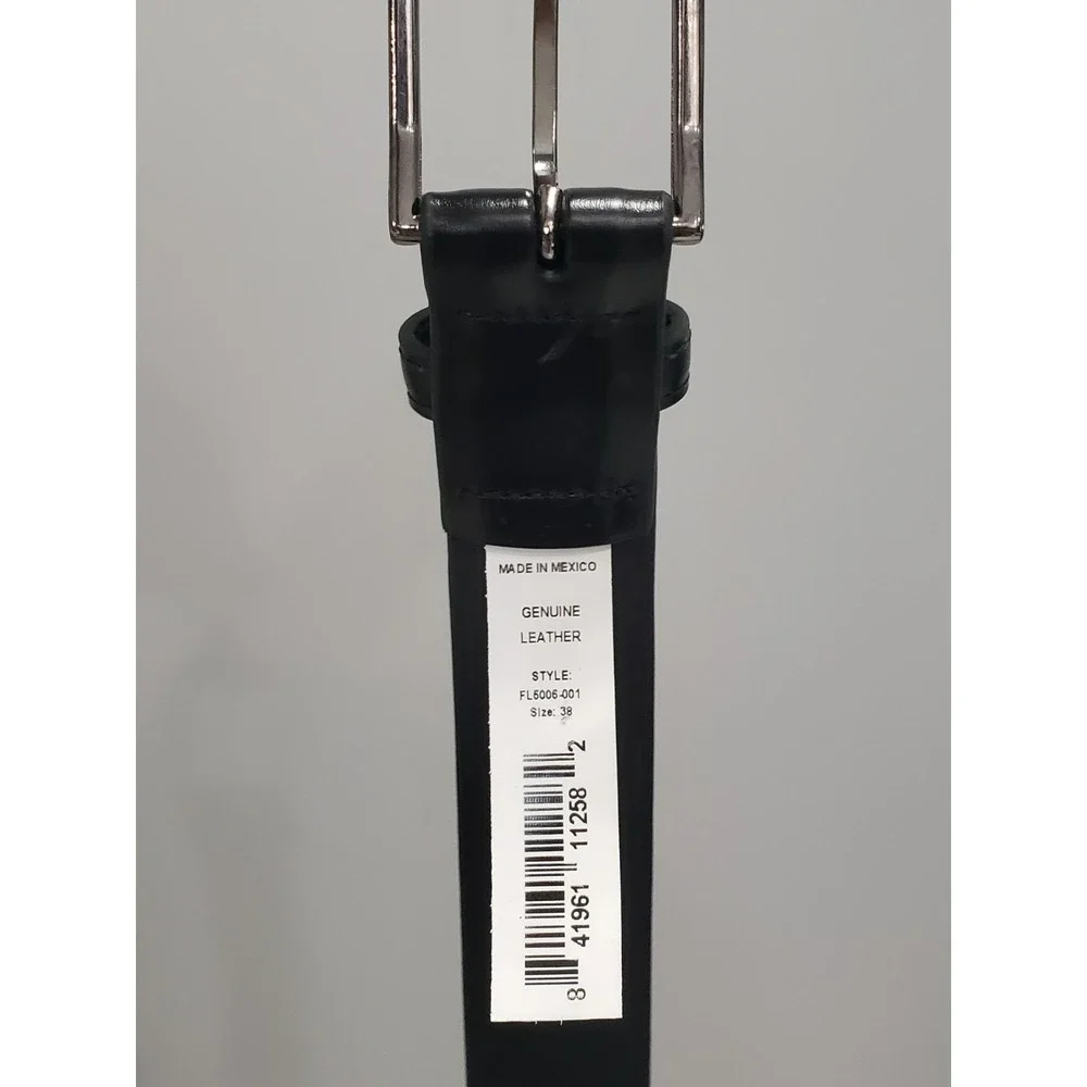 NEW SIZE 38 Mens Florsheim solid black genuine leather smooth dress belt silver